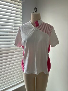 Bette & Court Women's Colorblock Pink and White Tennis Short Sleeve Top